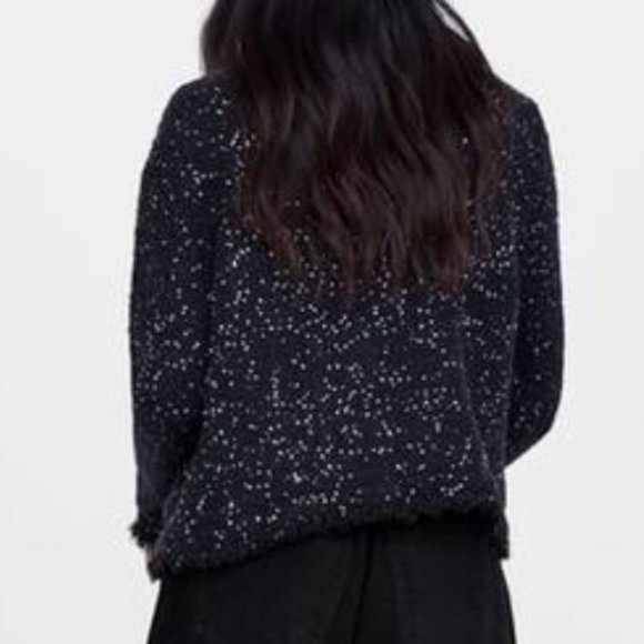 Zara shimmery knit frayed jacket in navy, S - Picture 13 of 13